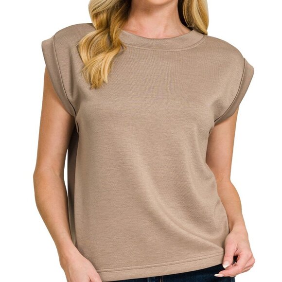 Zenana Outfitters Tops - Zenana Scuba Round Neck Cap Sleeve Top